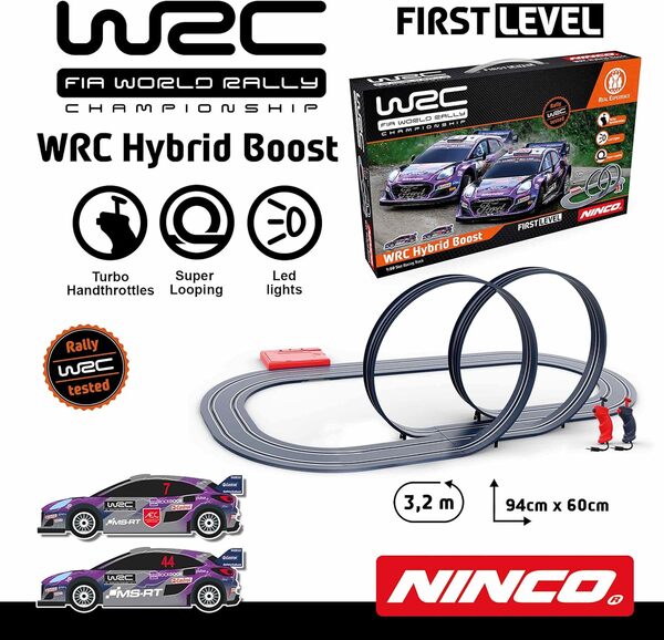Ninco WRC Hybrid Boost Circuit Slot à l'échelle 1/50 et Voyage de 320 cm Comprend Deux véhicules Ford Puma Hybrides du Championnat du Monde WRC 2022, à partir de 3 Ans (91019)