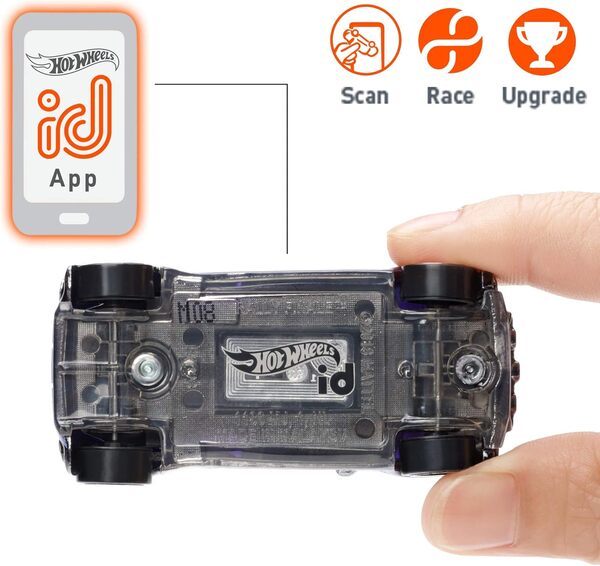 Hot Wheels id Voiture Rally Finale id avec Puce NFC intégrée, Identification Unique, échelle 1/64, Jouet pour Enfant, 8 Ans et Plus, FXB23