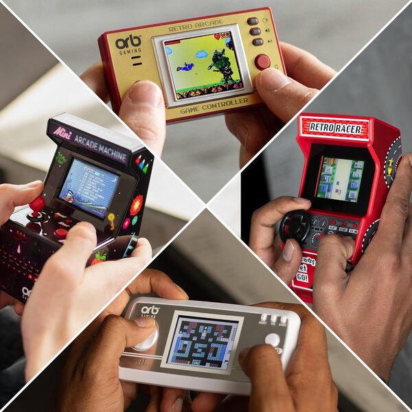 Orb Mini Console de Jeux Portable rétro et Ensemble d'arcade – 1 Console de Jeux intégrée de 150 et 2 Jeux d'arcade 240 intégrés, 1 x 30 Jeux de Course intégrés, écran LCD Couleur Thumbs Up !