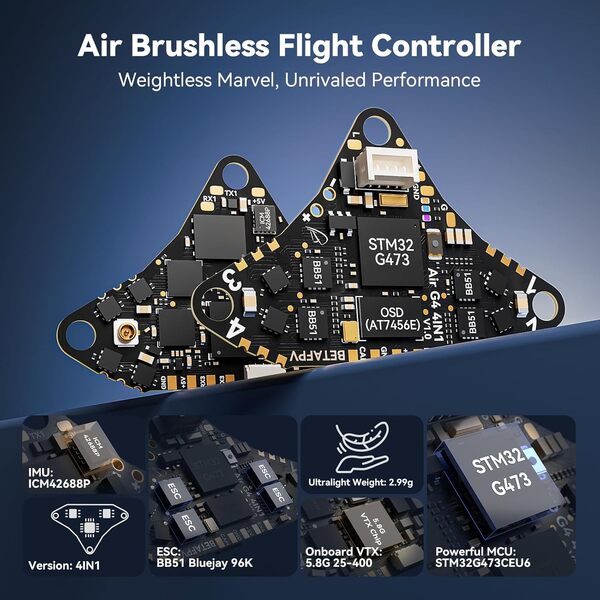 BETAFPV G473 4IN1 Air Brushless Flight Controller Lightweight 1S AIO FC with 16MB BlackBox BB51 Bluejay 96K ESC OSD Chip SPI Connection External UART Port for 1S FPV Whoop Drone Quad like Air65/Air75