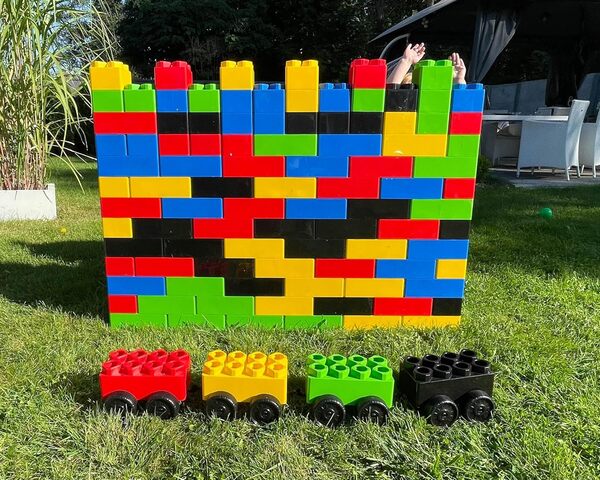 Bj Plastik XXL Grands Bloc De Construction Enfant (19 X 10 X 6 Cm Et 9 X 10 X 6 Cm) 141 Pièces avec Grand Train, Gros Jeux D'extérieur Enfant De 2 Ans, Gros Blocs pour La Construction Extérieure