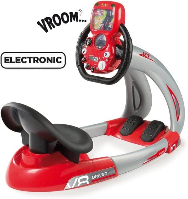 Smoby - V8 Driver - Simulateur de Conduite pour Enfant - Pilote de Course - Volant Electronique - Fonctions Boost et Marche Arrière - Sons et Lumières - A Partir de 3 Ans - Fabrication Française