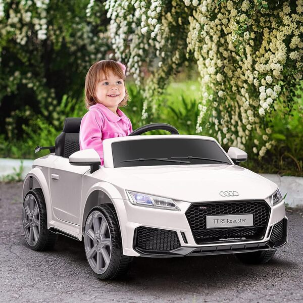 HOMCOM Voiture électrique Enfant véhicule électrique Enfant Audi TT RS 12 V 30 W V. Max. 3 Km/h télécommande 2,4G Effets sonores + Lumineux Blanc