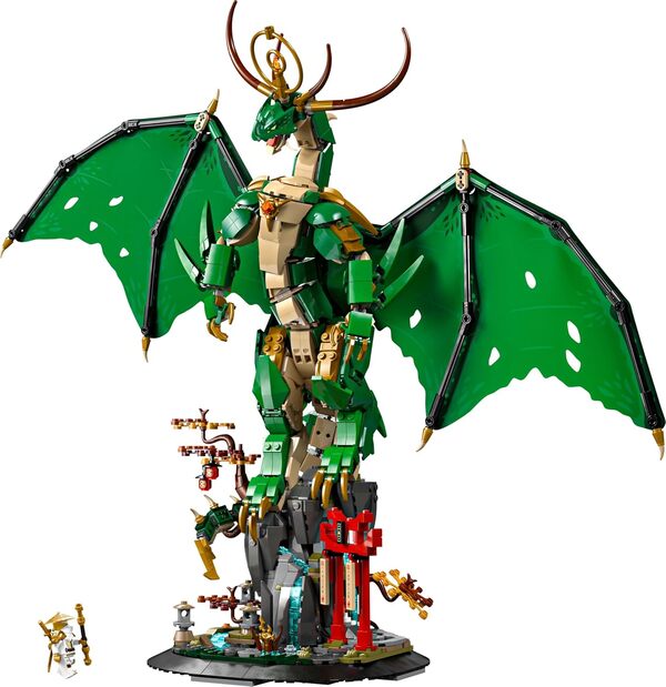 LEGO Ninjago Le Dragon Gardien - Maquette de Figurine de Dragon Articulée - Minifigurine de Maître WU & Présentoir Pittoresque Imitation Roche - Cadeau pour Garçon dès 14 Ans 71847