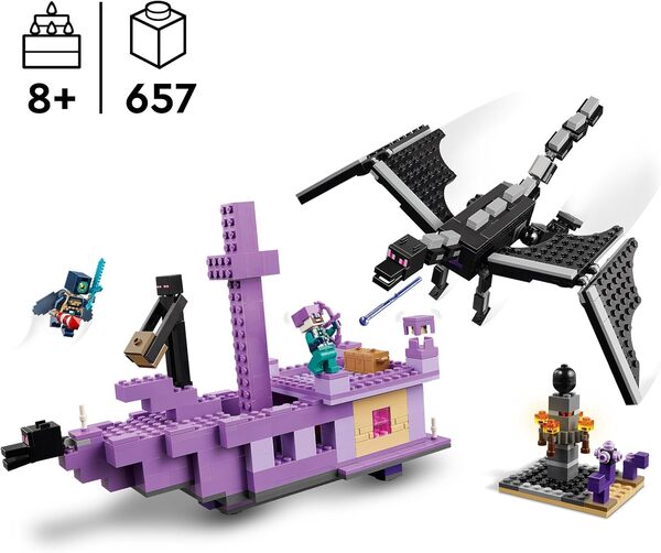 LEGO Minecraft Le Dragon et Le Navire de l’Ender - Jouet de Construction avec Bateau, Dragon & 3 Figurines Dont Un Enderman - Décoration - Cadeau pour Gamer, Garçon ou Fille dès 8 Ans 21264