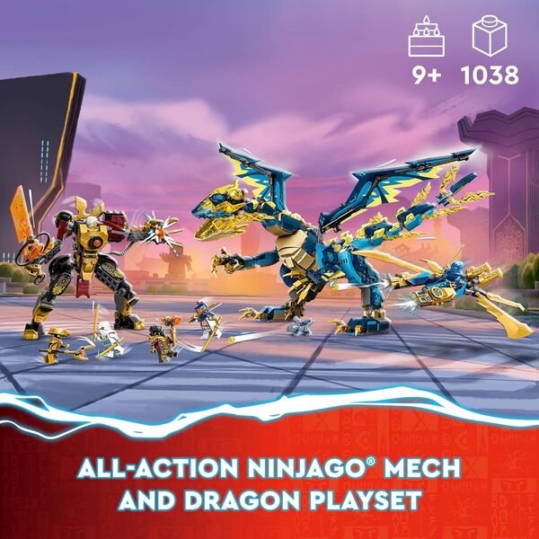 LEGO NINJAGO Elemental Dragon vs. The Impress Mech 71796 Ensemble de jouets de construction comprenant un dragon, un mécanisme, un dépliant Ninja et 6 figurines, cadeau pour garçons et filles à partir