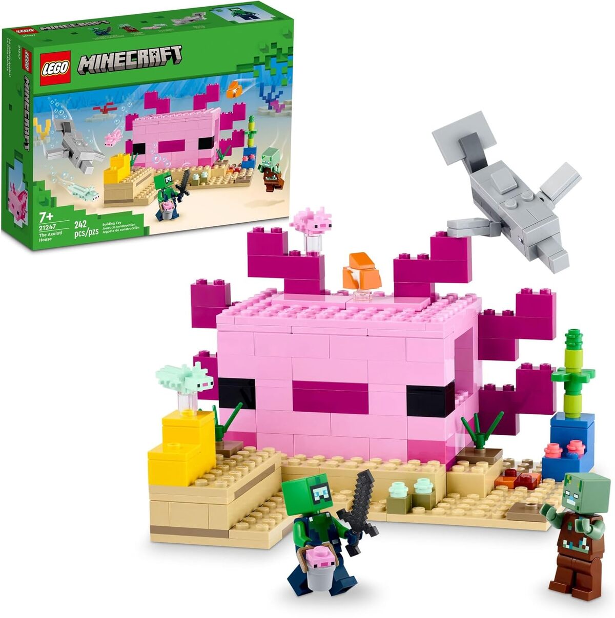 Test du LEGO Minecraft 21247 : l'axolotl house sous-marine colorée