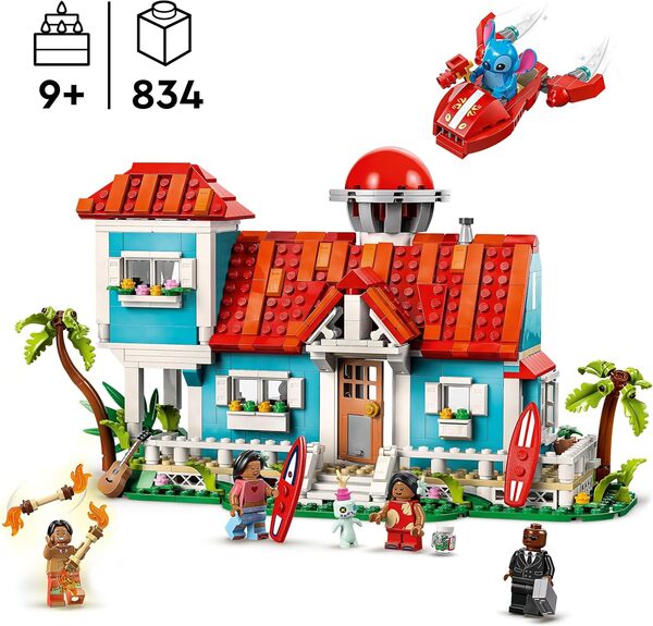 LEGO ǀ Disney La Maison sur la Plage de Lilo et Stitch - Jeu de Construction avec 6 Chambres, Observatoire, Vaisseau & 5 Minifigurines - Cadeau d'Anniversaire pour Fille, Garçon & Fans dès 9 ans 43268