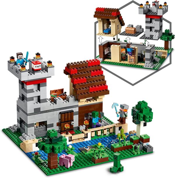 LEGO 21161 Minecraft La Boîte de Construction 3.0, Ensemble 2-en-1 Jouet Château Fort et Ferme avec Les Figurines Steve, Alex et Creeper