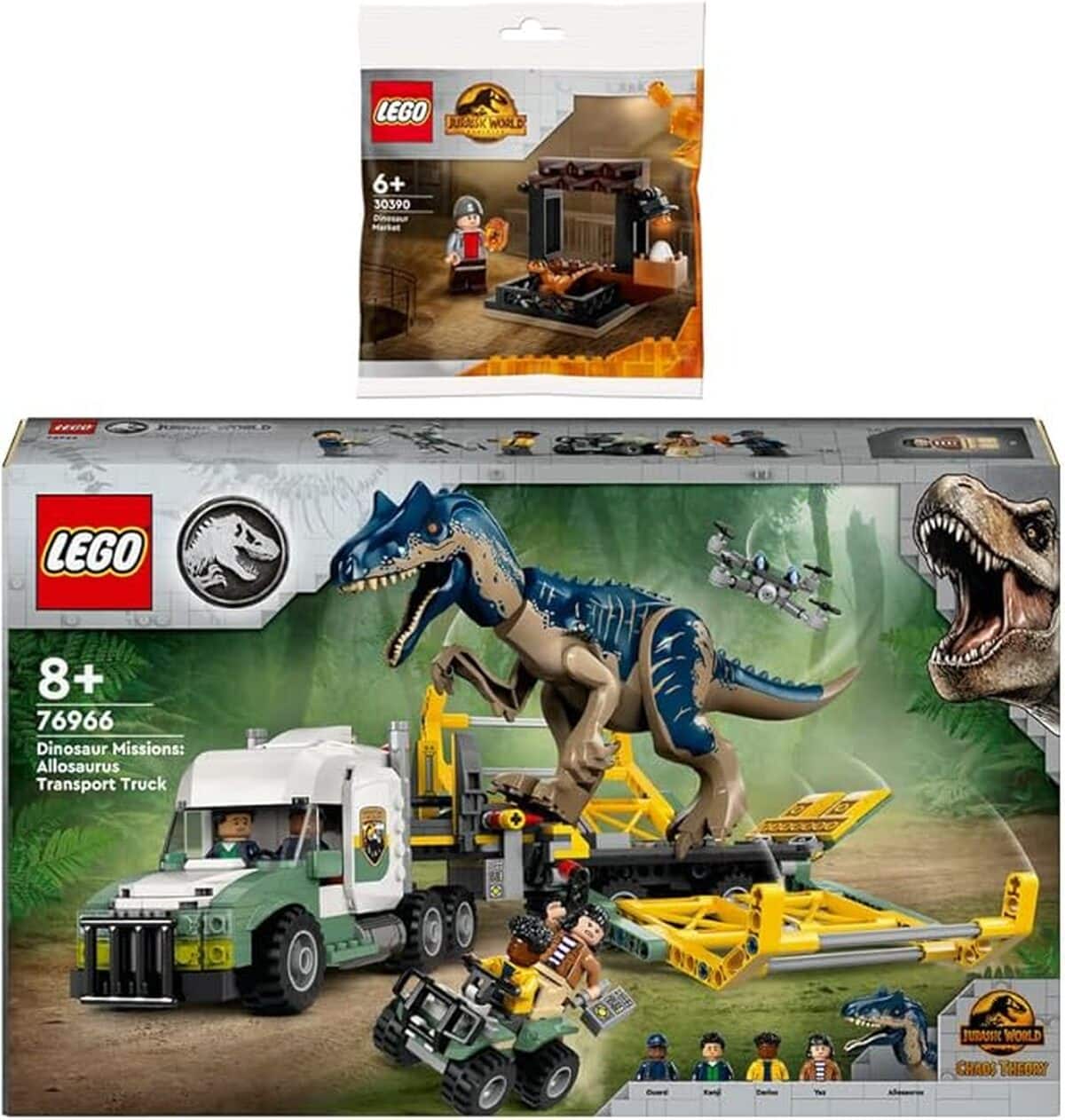 Test : lego Jurassic World 76966 transporteur Allosaurus et 30390 marché des dinosaures polybag