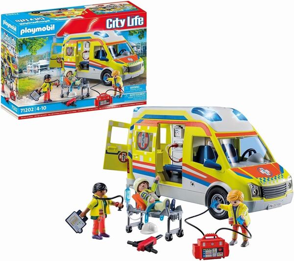 Playmobil 71202 Ambulance avec Effets Lumineux et sonore - City Life - Les Secours & 71203 Hélicoptère de Secours - City Life - Les Secours - Intervention en Haute Montagne
