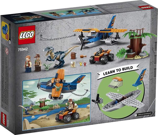 LEGO 75942 Jurassic World Vélociraptor : la Mission de Sauvetage en Avion, Jouet pour Enfants 4 Ans et + Figurine Dinosaure