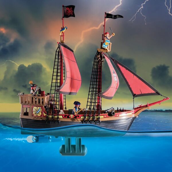 Playmobil 70411 Bateau Pirates - Les Pirates - Navire de Guerre - en en quête du trésor - avec Trois Personnages, Deux canons et Un Bateau Flottant - Aventure - Dès 5 Ans