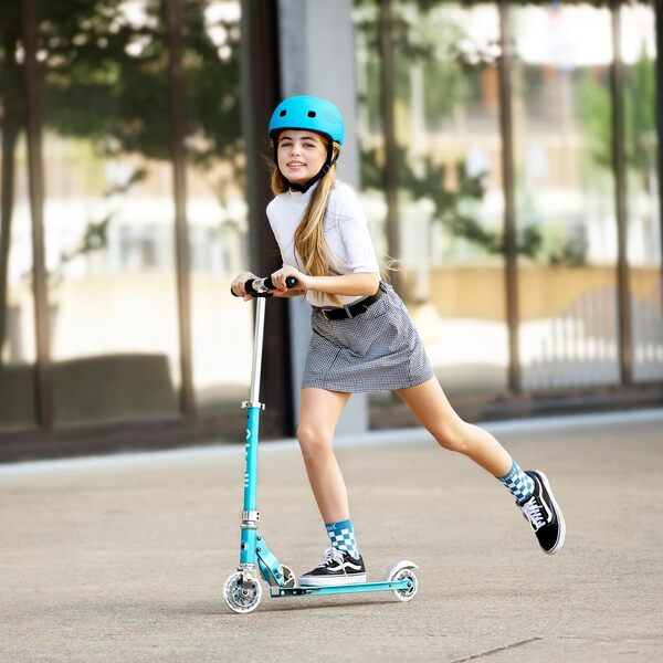 Micro | Trottinette Enfant LED Sprite | Trottinette compacte et Pliable | Apprentissage de l'équilibre | 2 Roues | 5+ Ans | Bleu Océan