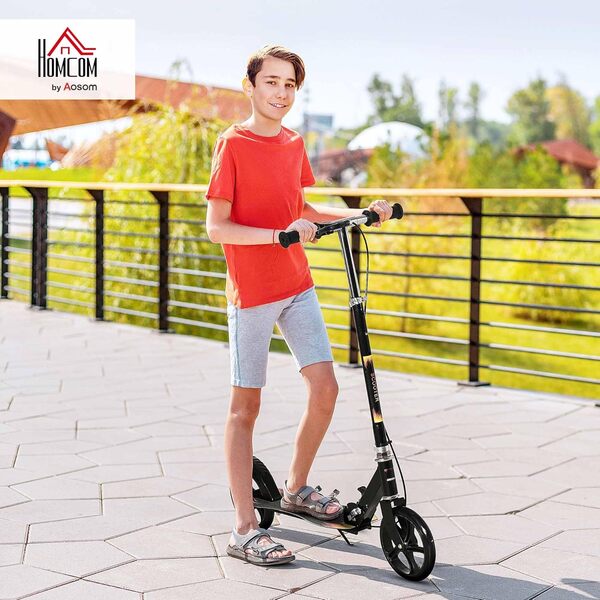 HOMCOM Trottinette Enfant Pliable à 2 Roues pour Enfant de 7 à 14 Ans avec Guidon réglable en Hauteur sur 3 Niveaux et Double Frein - Noir
