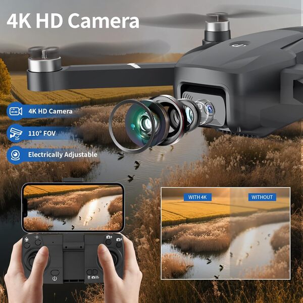 Drone avec Caméra 4K Drones GPS pour Adultes Retour Automatique Transmission WiFi 5G Suivez-moi Moteur sans Balais, Quadricoptère Pliable pour Débutants, TL16GPS