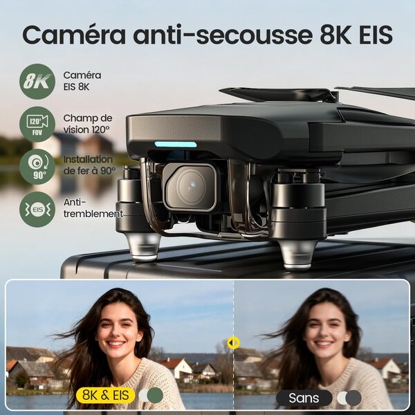 Holy Stone HS175G Drone GPS 8K EIS, Quadricoptère Pliable FPV pour Adultes Débutants, Moteur sans Balais, Suivez-Moi, Vol Circulaire, Maintien d'Altitude, Vol de 60 Minutes, Moins de 249g, C0