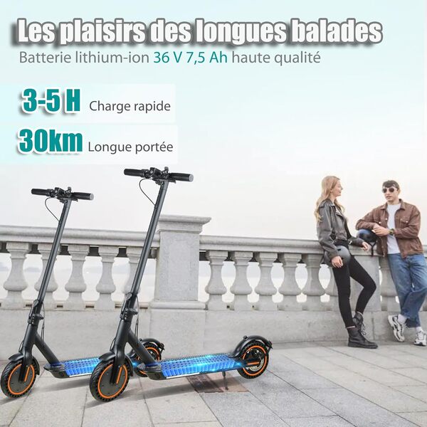 Trottinette Electrique - Vitesse Maximale 25 KM/H, 250W-500W, Pneus Solides 8.5'', Batterie 7,5AH, Autonomie 25-30KM, Double Frein, APP, Charge Max 120 KG