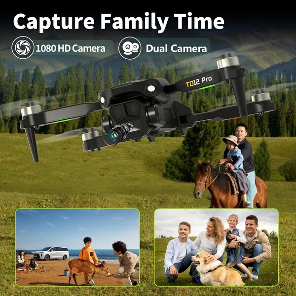 TD12PRO Mini Drone avec Caméra pour Débutants, Drones Pliables pour Adultes Moteur sans Balais 3 Modes de Vitesse Positionnement Optique Quadricoptère RC avec Étui de Transport