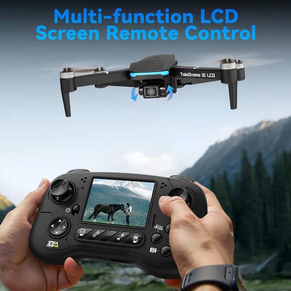 Drone avec Écran LCD, Drone avec Camera 4K pour Débutants, Moteur sans Balais, Mode sans Tête, 3 Modes de Vitesse, Quadricoptère RC Pliable pour Adultes, Drones TD31LCD