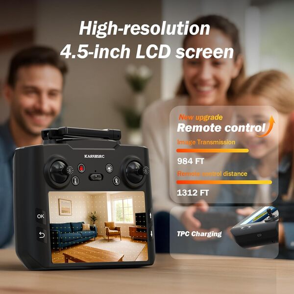 GPS Drone avec EIS 4K Caméra,télécommande avec UHD écran,Al Track&Orbit Mode,Drones follow me Retour Automatique,Drone Professionnel avec Valise de Transport,Batterie Modulaire Convient aux Adulte